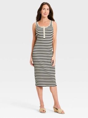 Women's White Strap Sleeveless butto-Front Midi Bodycon Dress S